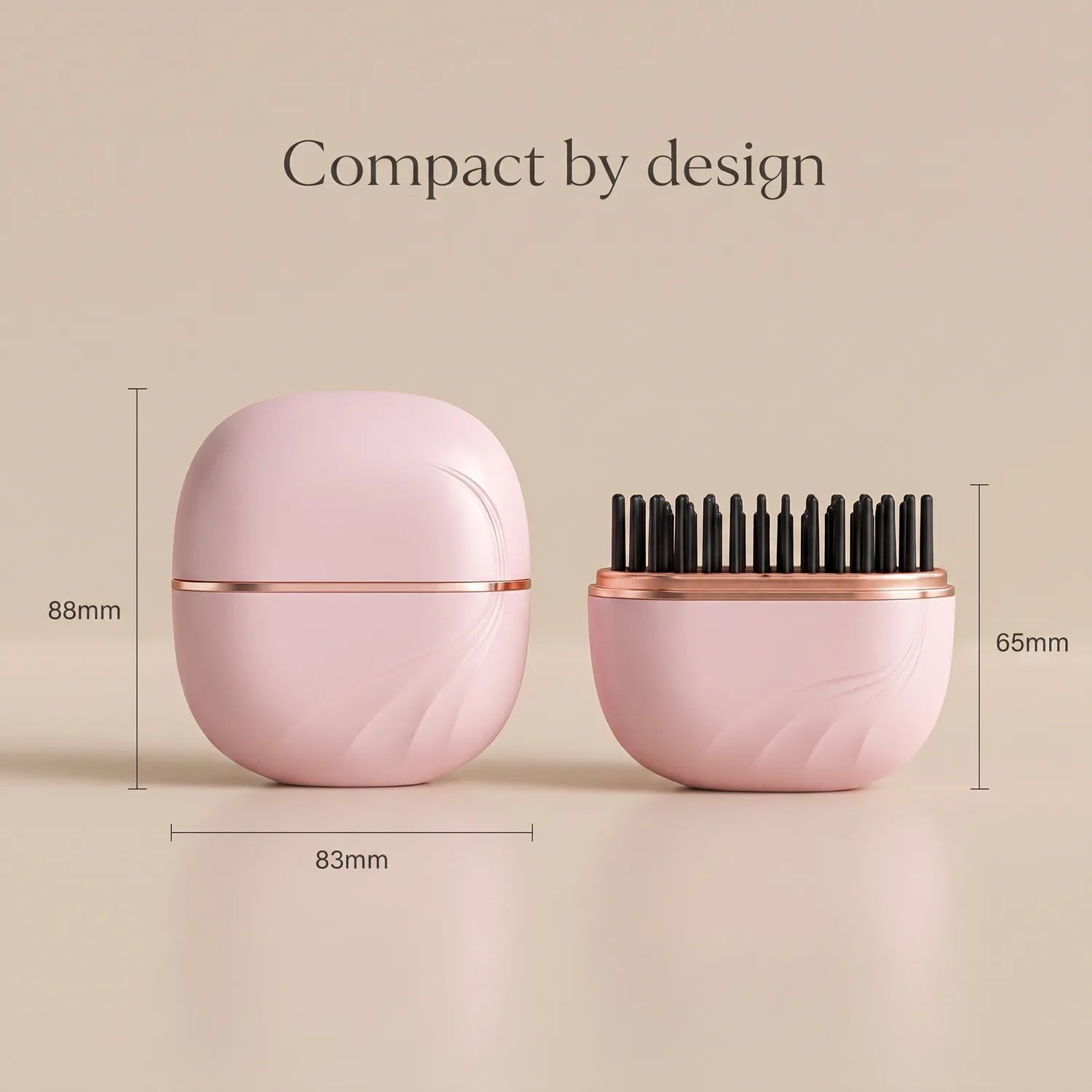 Blush pink Rove smoothing comb held in hand for scale